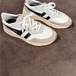 Gola Women's White and Black Sneakers with Pink Accent